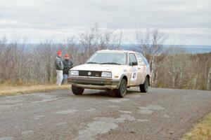 Art Burmeister / Randy Moore VW GTI at the final yump on SS14, Brockway Mountain I.