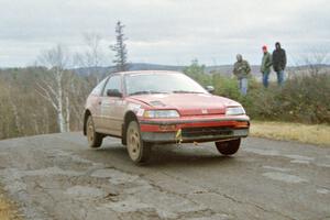 Charles Sherrill / Mark Rea Honda CRX Si at the final yump on SS14, Brockway Mountain I.