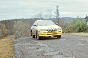 Janusz Jastrzebski / Jeff Hoekstra Subaru Impreza at the final yump on SS14, Brockway Mountain I.