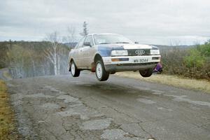 Alex Erisoty / Ben Greisler Audi 90 Quattro at the final yump on SS15, Brockway Mountain II.