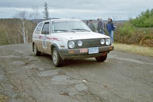 Bob Nielsen / Brenda Corneliusen VW GTI at the final yump on SS15, Brockway Mountain II.