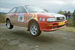 John Rek / Mariusz Malik Audi S2 Quattro at the final yump on SS15, Brockway Mountain II.