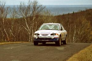 John Buffum / Lance Smith Hyundai Elantra at the final yump on SS14, Brockway Mountain I.