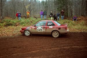 Eric Seppanen / Emily Burton-Weinman Nissan Sentra SE-R at the first turn of SS18, Gratiot Lake II.