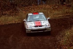 Jay Kowalik / Tom Tighe Honda Civic at the first turn of SS18, Gratiot Lake II.