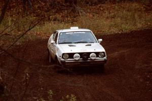 Jeremy Butts / Peter Jacobs Plymouth Arrow at the first turn of SS18, Gratiot Lake II.