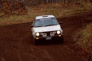 Aaron Hatz / Brendan Higgins VW GTI at the first turn of SS18, Gratiot Lake II.