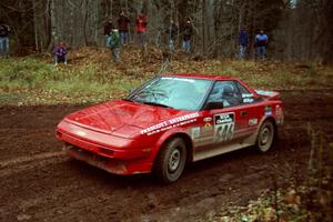 Chris Gilligan / Joe Petersen Toyota MR-2 at the first turn of SS18, Gratiot Lake II.