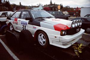 Jim Warren / Chuck Binder Audi Quattro Coupe on the trailer after the rally