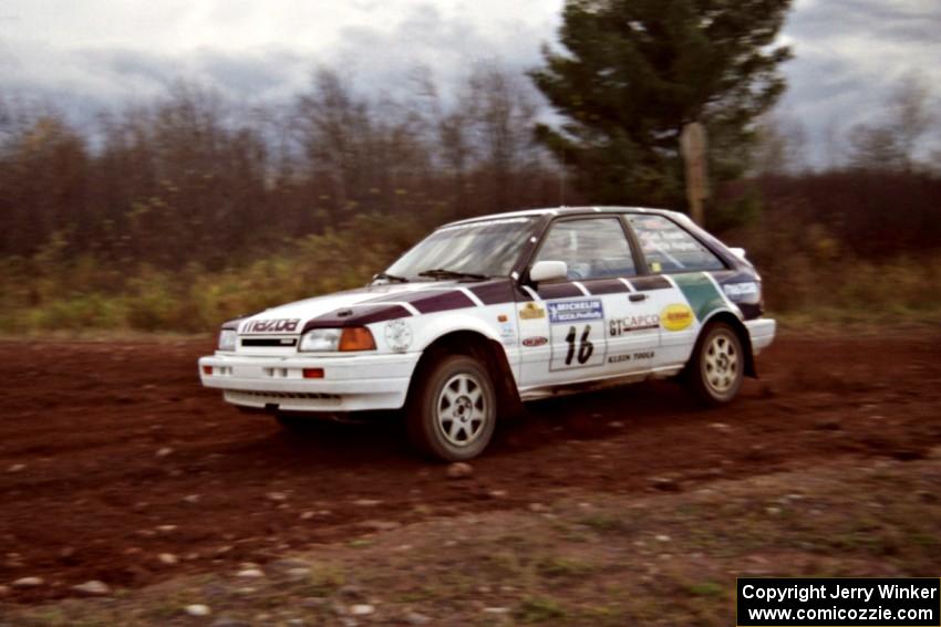 Gail Truess / Pattie Hughes Mazda 323GTX on the practice stage.