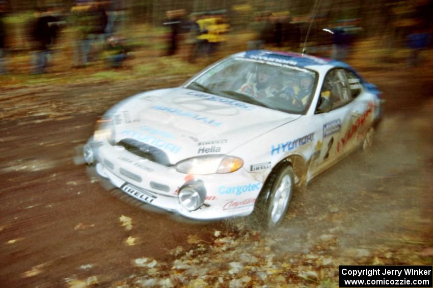 Noel Lawler / Charles Bradley Hyundai Tiburon at the second to last corner of SS1, Beacon Hill.