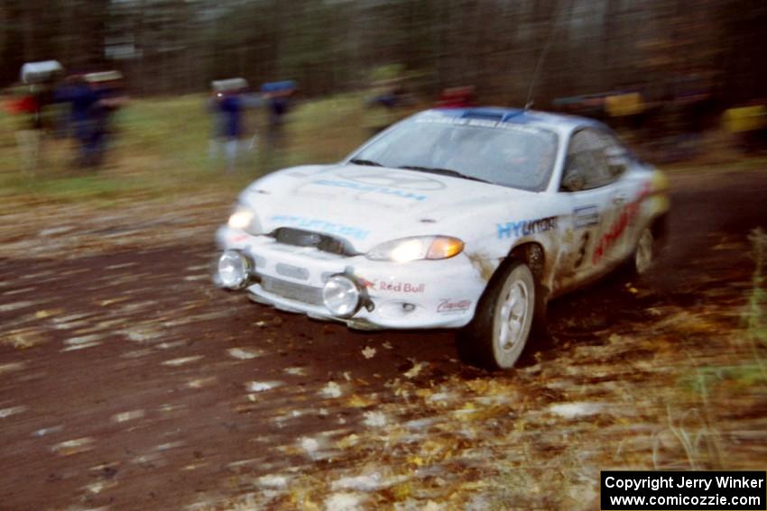 Paul Choiniere / Jeff Becker Hyundai Tiburon at the second to last corner of SS1, Beacon Hill.