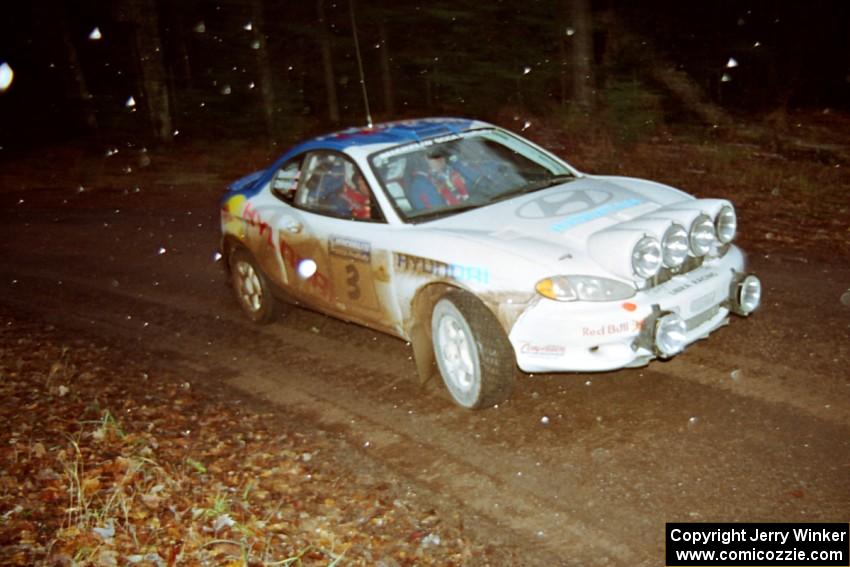 Paul Choiniere / Jeff Becker Hyundai Tiburon at speed on SS2, Bob Lake I.