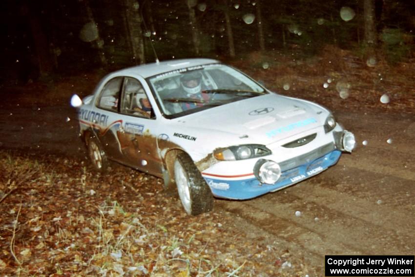 John Buffum / Lance Smith Hyundai Elantra at speed on SS2, Bob Lake I.