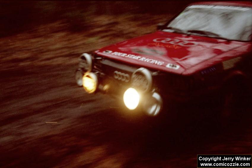 Jon Kemp / Rod Hendricksen Audi 4000 Quattro at speed on SS2, Bob Lake I.