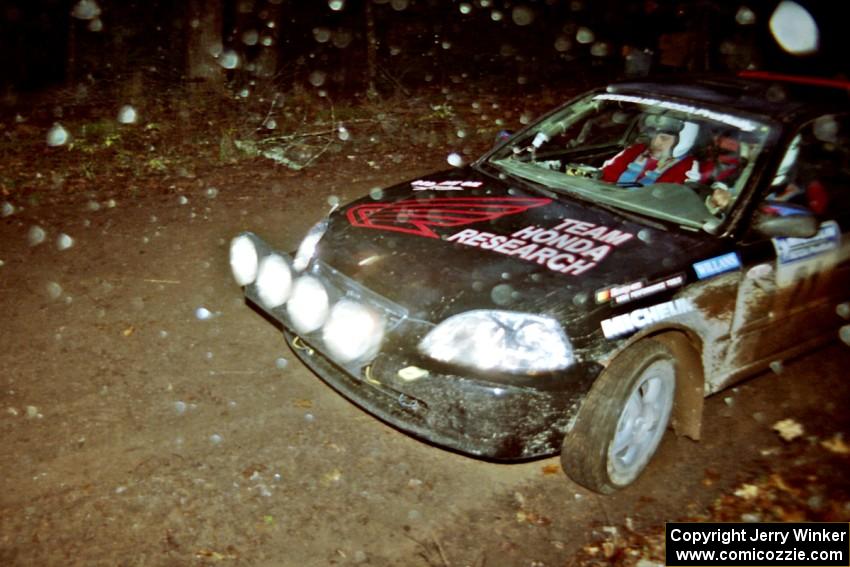 Bryan Hourt / Pete Cardimen Honda Civic at speed on SS2, Bob Lake I.