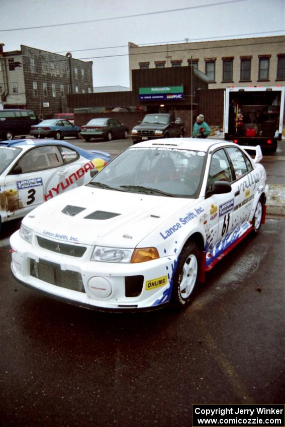 Karl Scheible / Gail McGuire Mitsubishi Lancer Evo V at parc expose in Calumet on day two.