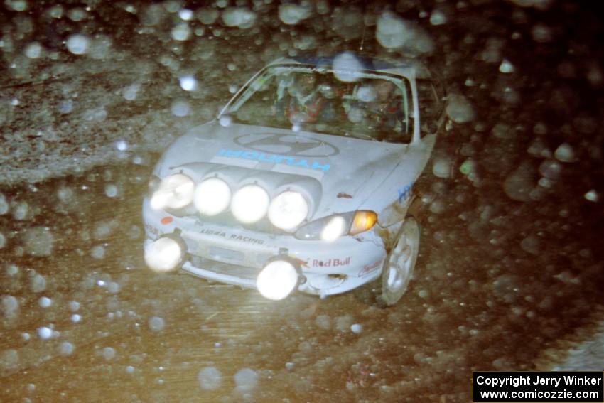 Paul Choiniere / Jeff Becker Hyundai Tiburon near the flying finish of SS5, Passmore.