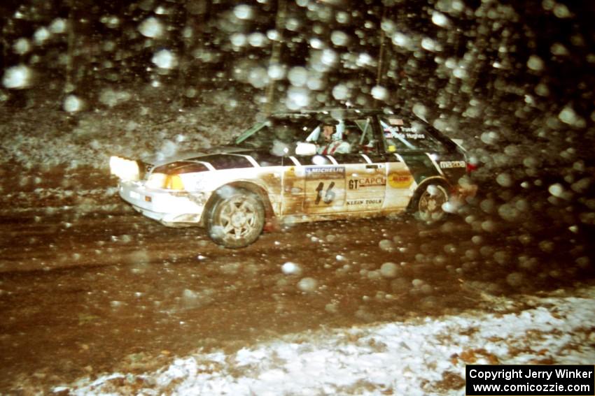 Gail Truess / Pattie Hughes Mazda 323GTX just seconds before crashing heavily into a tree at the flying finish of SS5, Passmore.