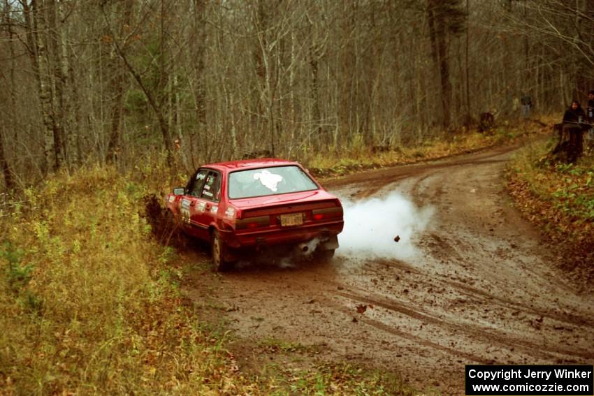 Jon Kemp / Rod Hendricksen Audi 4000 Quattro slide off the road at the final corner of SS11, Gratiot Lake I.