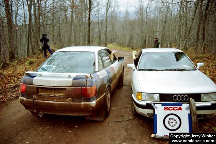 Alex Erisoty / Ben Greisler Audi 90 Quattro check into the finish of SS11, Gratiot Lake I.