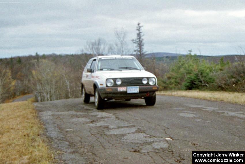 Bob Nielsen / Brenda Corneliusen VW GTI at the final yump on SS14, Brockway Mountain I.