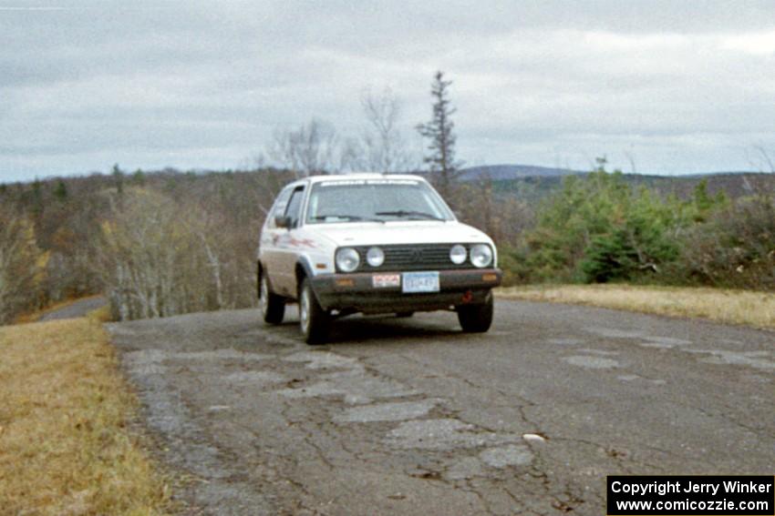 Bob Nielsen / Brenda Corneliusen VW GTI at the final yump on SS14, Brockway Mountain I.