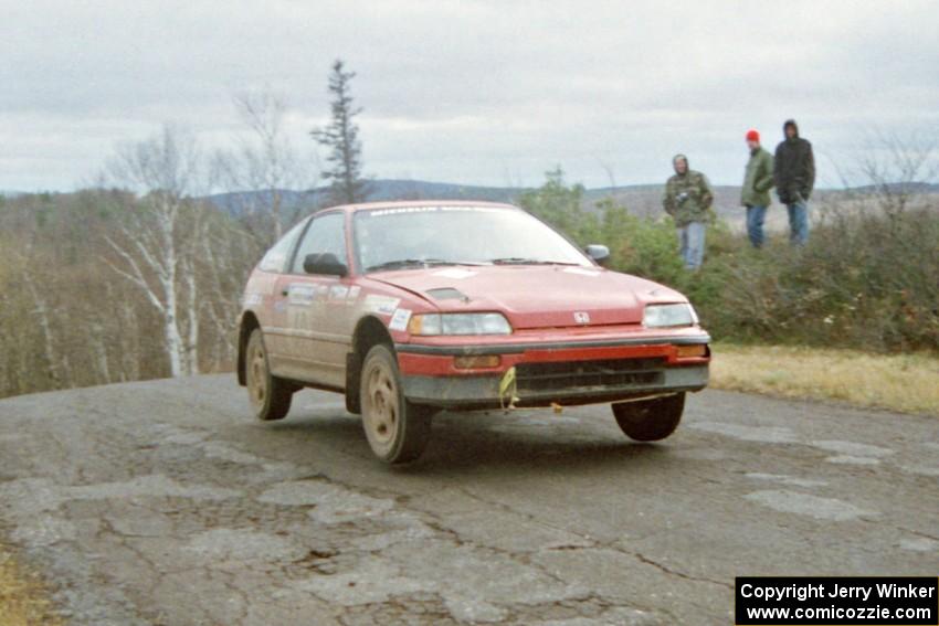 Charles Sherrill / Mark Rea Honda CRX Si at the final yump on SS14, Brockway Mountain I.