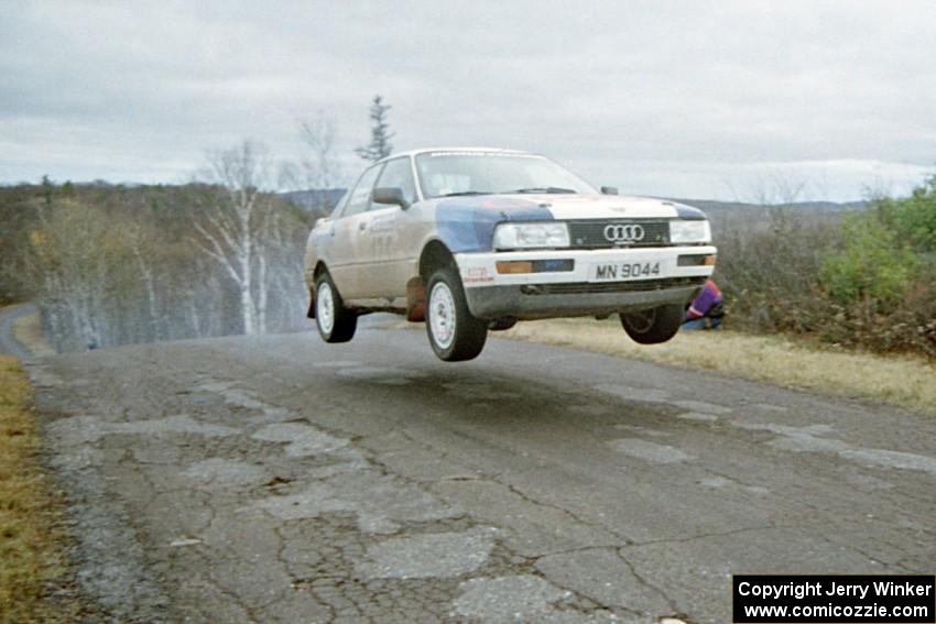 Alex Erisoty / Ben Greisler Audi 90 Quattro at the final yump on SS15, Brockway Mountain II.