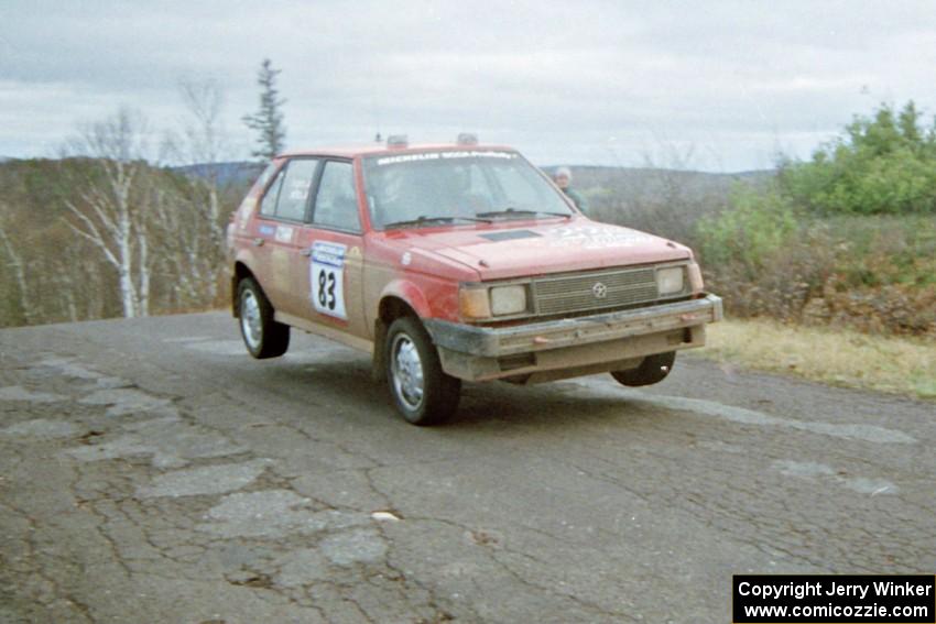 Mark Utecht / Diane Sargent Dodge Omni GLH-Turbo at the final yump on SS15, Brockway Mountain II.