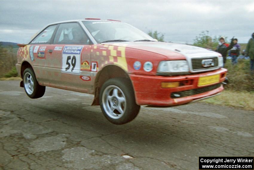 John Rek / Mariusz Malik Audi S2 Quattro at the final yump on SS15, Brockway Mountain II.