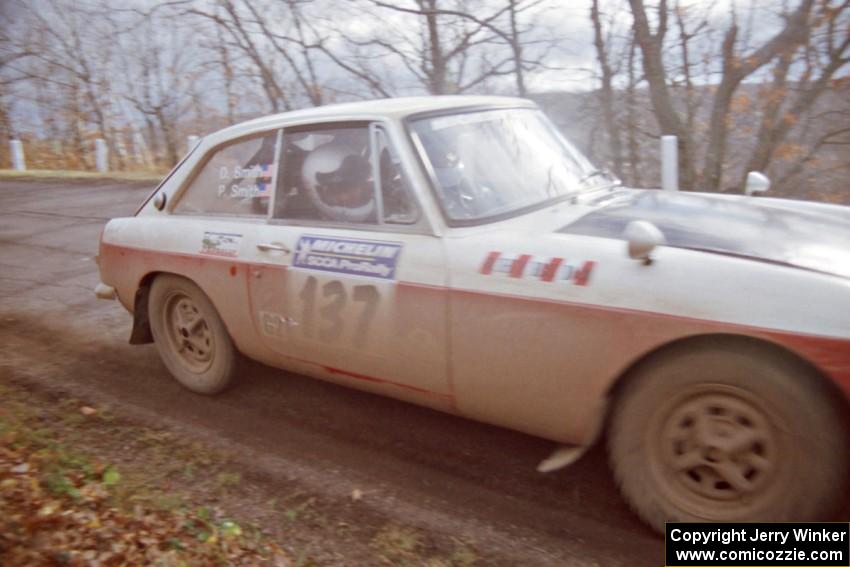 Phil Smith / Dallas Smith MGB-GT near the finish of SS15, Brockway Mountain II.