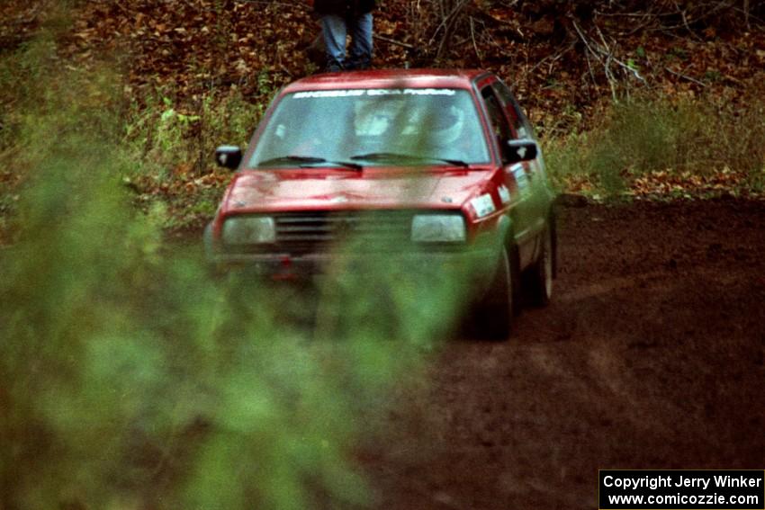 Brian Vinson / Ron Moen VW GTI at the first turn of SS18, Gratiot Lake II.