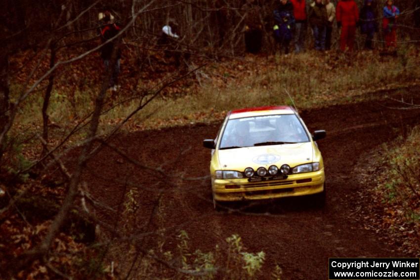 Janusz Jastrzebski / Jeff Hoekstra Subaru Impreza at the first turn of SS18, Gratiot Lake II.