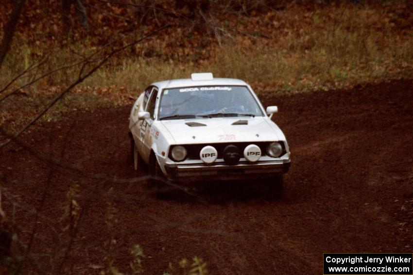 Jeremy Butts / Peter Jacobs Plymouth Arrow at the first turn of SS18, Gratiot Lake II.