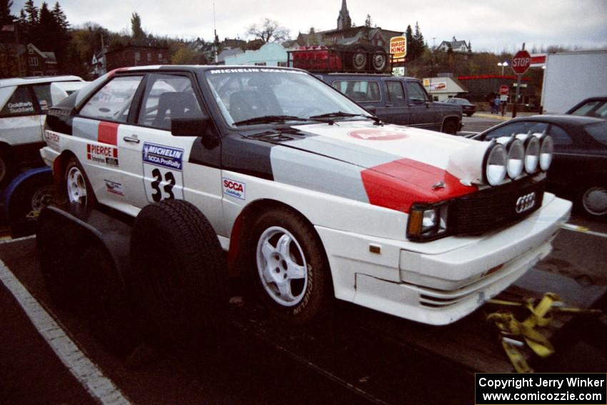 Jim Warren / Chuck Binder Audi Quattro Coupe on the trailer after the rally