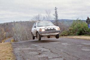 John Zoerner / John Shepski Dodge Omni GLH-Turbo at the final yump on SS14, Brockway Mountain I.