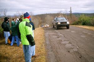 Sweep trucks at the final yump on SS14, Brockway Mountain I.