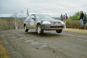 Bryan Hourt / Pete Cardimen Honda Civic at the final yump on SS15, Brockway Mountain II.