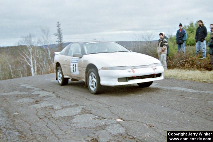 Chris Czyzio / Eric Carlson Mitsubishi Eclipse GSX at the final yump on SS15, Brockway Mountain II.