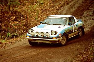 Mike Hurst / Rob Bohn Mazda RX-7 heads into the final corner of SS11, Gratiot Lake I.