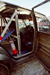 Cage and co-driver's seat on the Mark Utecht / Brenda Corneliusen Dodge Omni GLH-Turbo at parc expose.