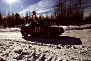 The J.B. Niday / Al Kintigh VW GTI drifts past spectators on SS1, Hungry 5.