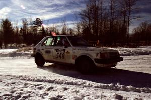 John Zoerner / John Shepski drift past spectators on SS1, Hungry 5, in their Dodge Omni GLH-Turbo.