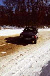 The Mark Utecht / Brenda Corneliusen Dodge Omni GLH-Turbo at speed on SS5, Avery Lake I.