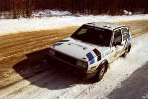 The Eric Burmeister / Mark Buskirk VW GTI at speed on SS5, Avery Lake I.