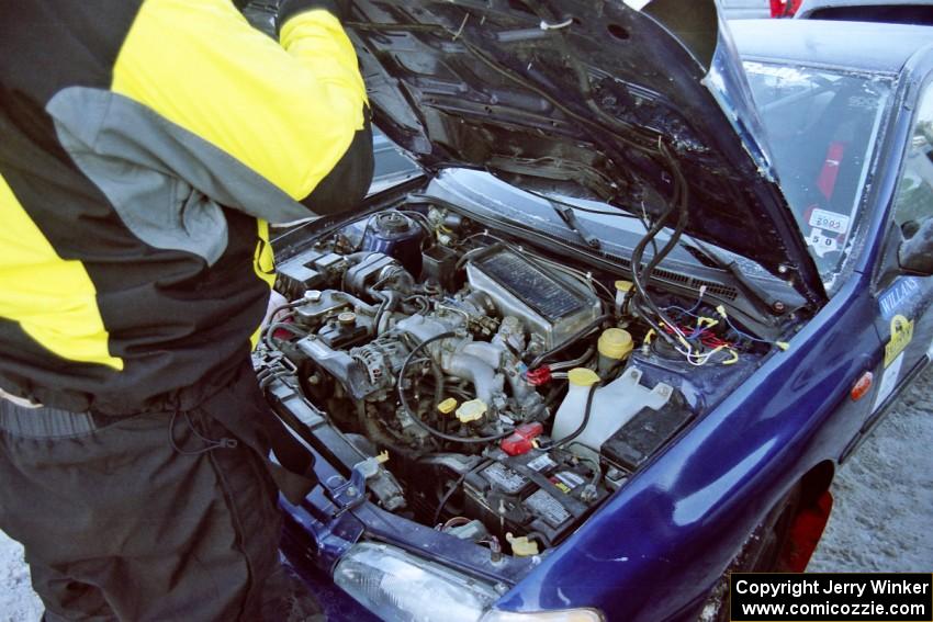 Engine bay of the Seamus Burke / Frank Cunningham Subaru WRX, the first WRX for competition in the U.S.