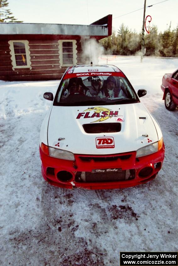 The Garen Shrader / Doc Shrader Mitsubishi Lancer Evo IV prepares to head out.