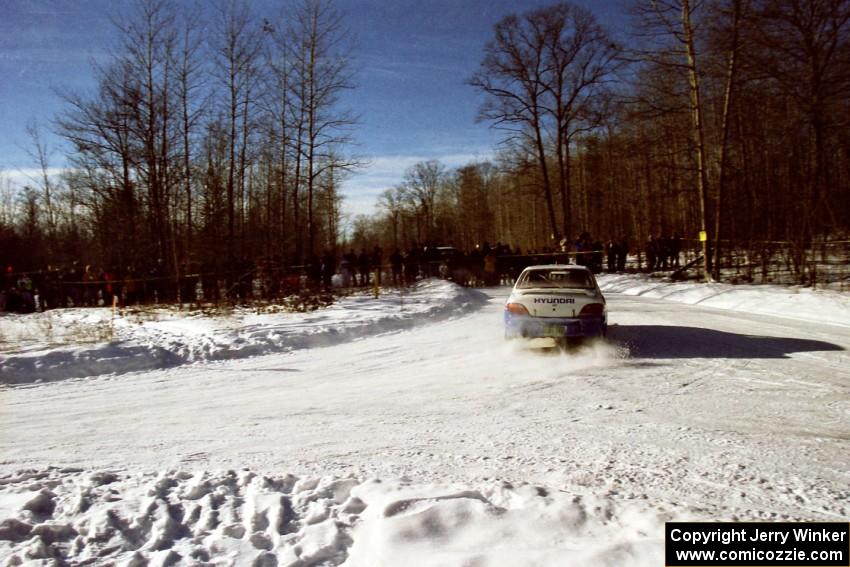 Noel Lawler / Charlie Bradley make a wrong turn in their Hyundai Elantra at the SS1, Hungry 5, spectator area.