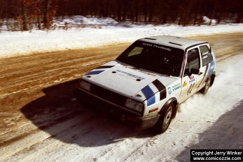 The Eric Burmeister / Mark Buskirk VW GTI at speed on SS5, Avery Lake I.